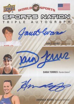 2010 Upper Deck World of Sports - Sports Nation Autographs Triple #SNT-BET Janet Evans / Dara Torres / Amanda Beard Front