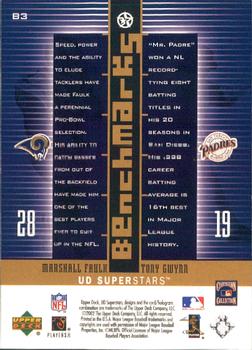 2002-03 UD SuperStars - Benchmarks #B3 Marshall Faulk / Tony Gwynn Back