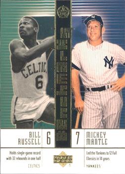 2002-03 UD SuperStars - Benchmarks #B4 Bill Russell / Mickey Mantle Front