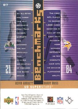 2002-03 UD SuperStars - Benchmarks #B7 Kevin Garnett / Randy Moss Back