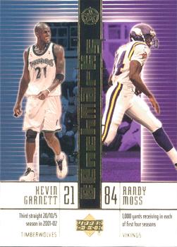 2002-03 UD SuperStars - Benchmarks #B7 Kevin Garnett / Randy Moss Front