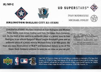 2002-03 UD SuperStars - City All-Stars Dual Jersey #IR/MF-C Ivan Rodriguez / Michael Finley Back