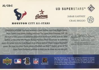 2002-03 UD SuperStars - City All-Stars Dual Jersey #JG/CB-C Jabar Gaffney / Craig Biggio Back