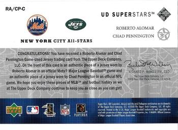 2002-03 UD SuperStars - City All-Stars Dual Jersey #RA/CP-C Roberto Alomar / Chad Pennington Back