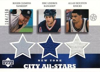 2002-03 UD SuperStars - City All-Stars Triple Jersey #RC/EL/AH-C Roger Clemens / Eric Lindros / Allan Houston Front