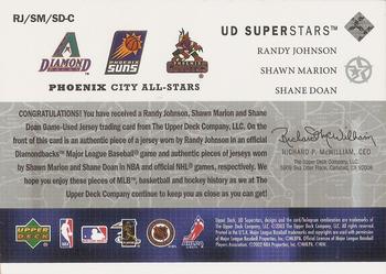 2002-03 UD SuperStars - City All-Stars Triple Jersey #RJ/SM/SD-C Randy Johnson / Shawn Marion / Shane Doan Back