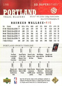 2002-03 UD SuperStars - Gold #198 Rasheed Wallace Back