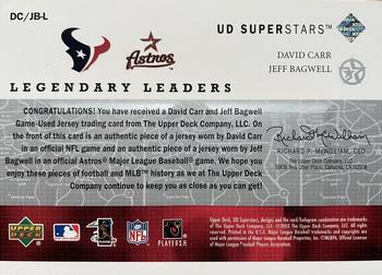 2002-03 UD SuperStars - Legendary Leaders Dual Jersey #DC/JB-L David Carr / Jeff Bagwell Back