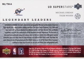 2002-03 UD SuperStars - Legendary Leaders Dual Jersey Autograph #MJ/TW-A Michael Jordan / Tiger Woods Back