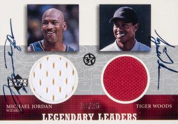 2002-03 UD SuperStars - Legendary Leaders Dual Jersey Autograph #MJ/TW-A Michael Jordan / Tiger Woods Front