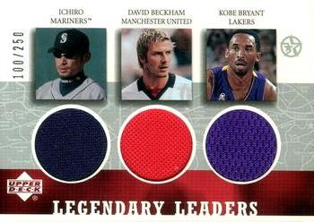 2002-03 UD SuperStars - Legendary Leaders Triple Jersey #IS/DB/KB-L Ichiro Suzuki / David Beckham / Kobe Bryant Front