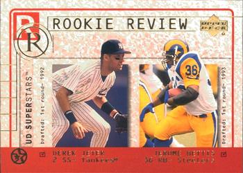 2002-03 UD SuperStars - Rookie Review #R10 Derek Jeter / Jerome Bettis Front