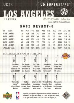 2002-03 UD SuperStars - Spokesmen Black #UD9 Kobe Bryant Back