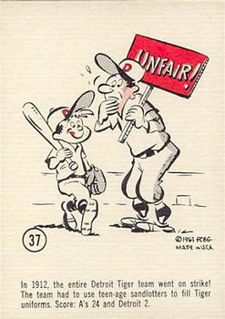 1963 Gad Fun Cards #37 1912 Detroit Tiger Team Strike Front