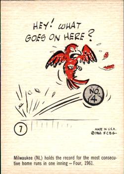 1963 Gad Fun Cards #7 Baseball Fact, Consecutive Home Runs Front