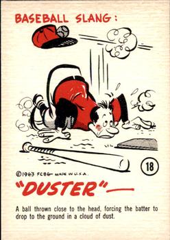 1963 Gad Fun Cards #18 Baseball Slang, Duster Front