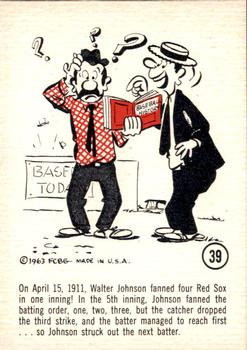 1963 Gad Fun Cards #39 Walter Johnson Front