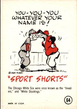 1963 Gad Fun Cards #64 Chicago White Sox Front