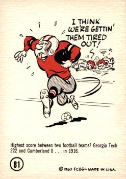 1963 Gad Fun Cards #81 Highest Football Game Score Front