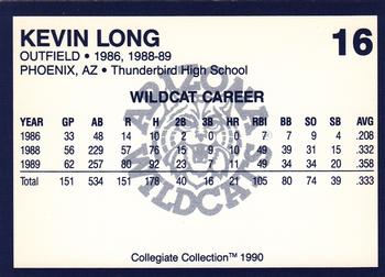 1990 Collegiate Collection Arizona Wildcats #16 Kevin Long Back