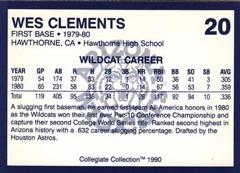 1990 Collegiate Collection Arizona Wildcats #20 Wes Clements Back