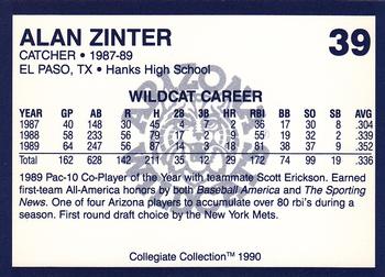 1990 Collegiate Collection Arizona Wildcats #39 Alan Zinter Back