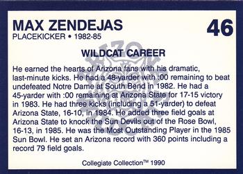 1990 Collegiate Collection Arizona Wildcats #46 Max Zendejas Back