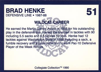 1990 Collegiate Collection Arizona Wildcats #51 Brad Henke Back