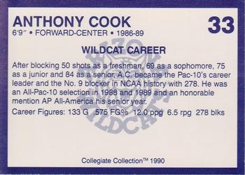 1990 Collegiate Collection Arizona Wildcats #33 Anthony Cook Back