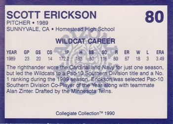 1990 Collegiate Collection Arizona Wildcats #80 Scott Erickson Back