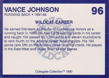 1990 Collegiate Collection Arizona Wildcats #96 Vance Johnson  Back