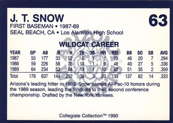 1990 Collegiate Collection Arizona Wildcats #63 J.T. Snow Back