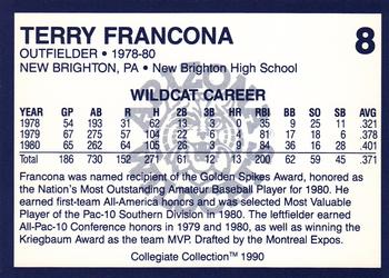 1990 Collegiate Collection Arizona Wildcats #8 Terry Francona Back