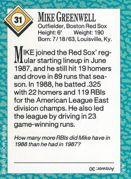 1989 Sports Illustrated for Kids #31 Mike Greenwell Back