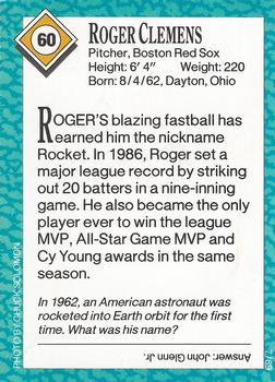 1989 Sports Illustrated for Kids #60 Roger Clemens Back