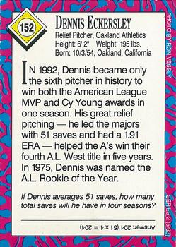 1993 Sports Illustrated for Kids #152 Dennis Eckersley Back