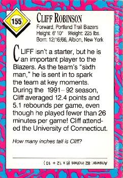 1993 Sports Illustrated for Kids #155 Cliff Robinson Back