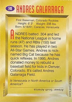 1997 Sports Illustrated for Kids #598 Andres Galarraga Back