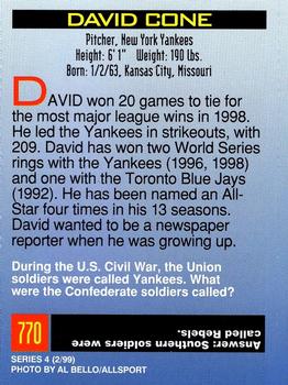 1999 Sports Illustrated for Kids #770 David Cone Back