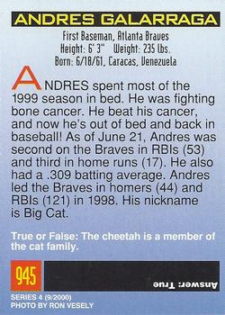 2000 Sports Illustrated for Kids I (Jan-Nov 2000) #945 Andres Galarraga Back