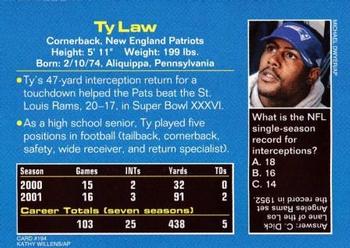 2002 Sports Illustrated for Kids #194 Ty Law Back