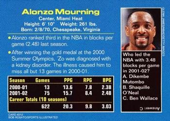 2002 Sports Illustrated for Kids #212 Alonzo Mourning Back