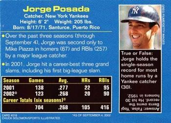 2002 Sports Illustrated for Kids #216 Jorge Posada Back