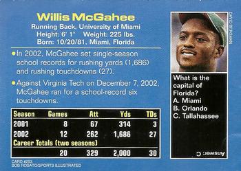 2003 Sports Illustrated for Kids #253 Willis McGahee Back