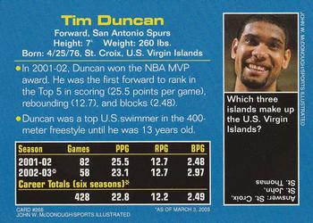 2003 Sports Illustrated for Kids #266 Tim Duncan Back