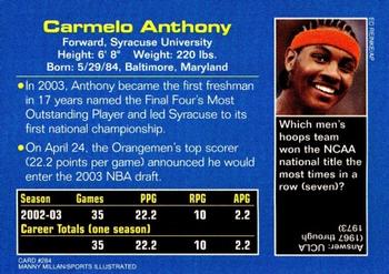 2003 Sports Illustrated for Kids #284 Carmelo Anthony Back