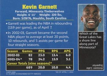 2004 Sports Illustrated for Kids #380 Kevin Garnett Back