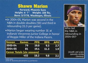 2005 Sports Illustrated for Kids #500 Shawn Marion Back