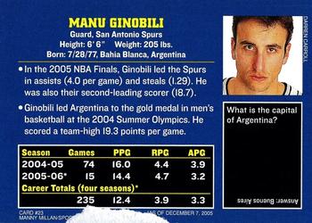2006 Sports Illustrated for Kids #23 Manu Ginobili Back
