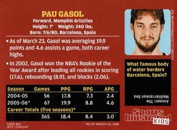 2006 Sports Illustrated for Kids #63 Pau Gasol Back